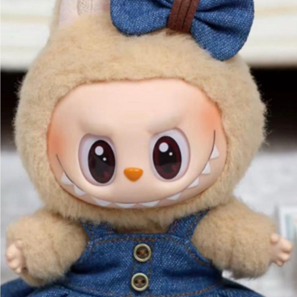 Labubu Dress- Denim Dress & Bow Set For Pop Marts Labubu Doll